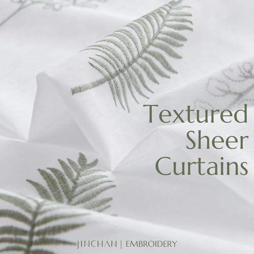 Jinchan French Sheer Door Curtain Panel 40 Inches Green on White