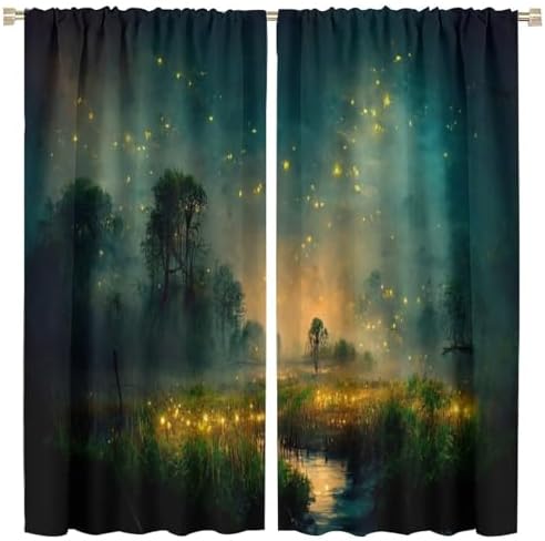 Firefly Blackout Curtain Panels Fantasy Landscape with Light for Kids Room