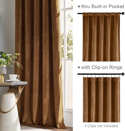 Lazzzy Gold Velvet Thermal Insulated Curtain 84 Inch Panel