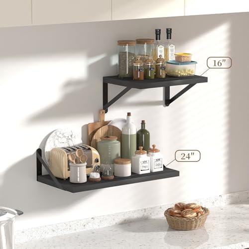 SAUMONIERES Floating Shelves Wall Bookshelf Set of 2 Black