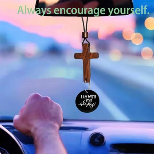 Bible Verse Car Rearview Hanging Cross Ornament - Black