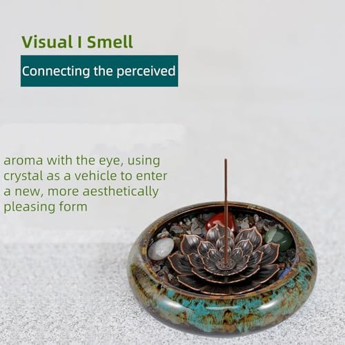 Blue Ceramic Incense Holder with Crystal Lotus and Accessories