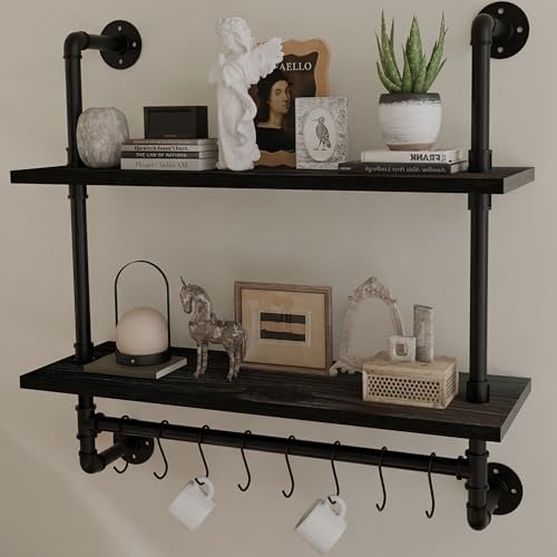 ROGMARS Industrial Pipe Bathroom Shelves with Towel Bar Hooks