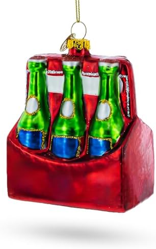 Festive Six-Bottle Beer Pack Blown Glass Christmas Ornament 1