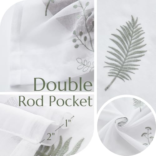Jinchan French Sheer Door Curtain Panel 40 Inches Green on White