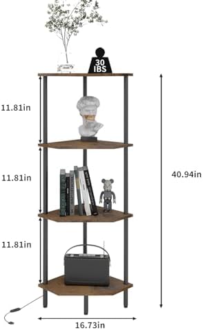 4 Tier Corner Shelf with LED Light and Storage