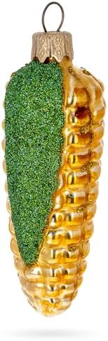 Glittered Corn on The Cob Glass Christmas Ornament 1