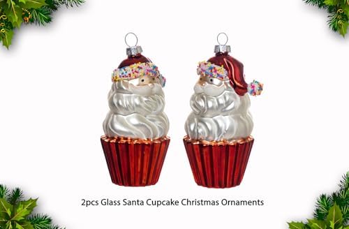 2pcs Blown Glass Santa Cupcake Ornaments for Christmas Tree 1