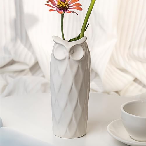 Owl Ceramic Vase Set of 2 Modern White Decor