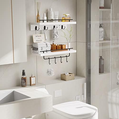 Ecowillon Pine Floating Shelves with Hooks Set of 2