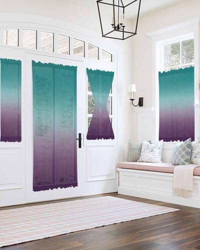 Turquoise Purple Green French Door Curtain with Tieback