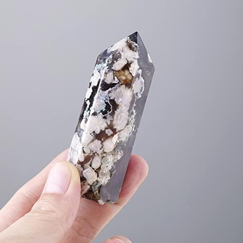 Black Sakura Agate Home Decor Crystal Obelisk
