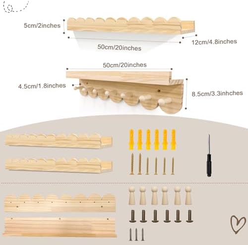 Floating Nursery Book Shelves with Hooks - Set of 3 20 Inches