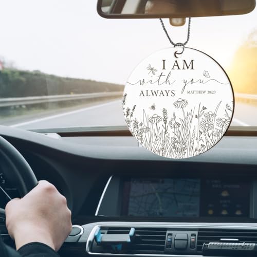 PLIGREAT Floral Car Hanging Ornament with I Am with You Always Message