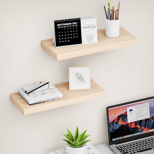 MIAGLACE Floating Shelves Set of 2 Natural Pine Wood