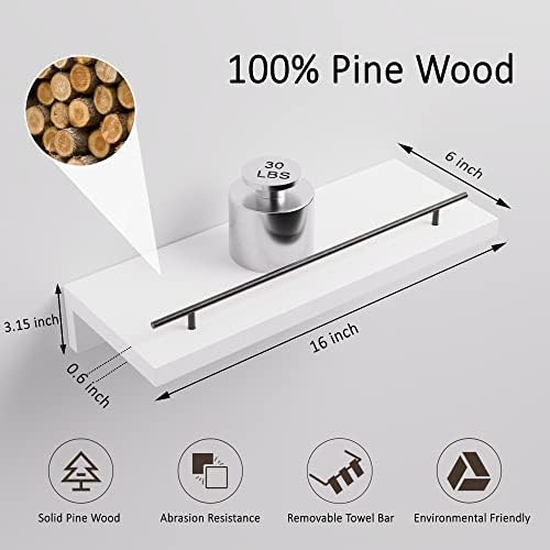 Ecowillon Pine Floating Shelves with Hooks Set of 2