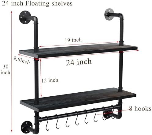ROGMARS Industrial Pipe Bathroom Shelves with Towel Bar Hooks