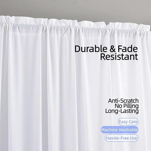 Sheer Privacy Curtains 95 Inch Length 2 Panels White Silky-Soft Tencel Velvet