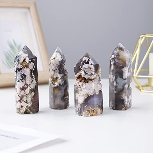 Black Sakura Agate Home Decor Crystal Obelisk