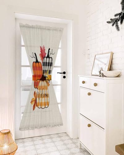 Orange Pumpkins French Door Curtain with Plaid Design