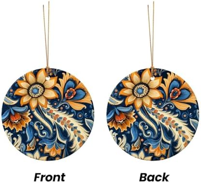 Retro Ceramic Flower Pendant Christmas Decor Hanging Ornament
