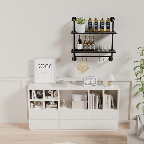 ROGMARS Industrial Pipe Bathroom Shelves with Towel Bar Hooks
