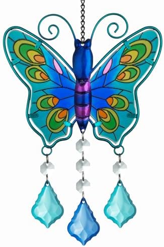 Butterfly Stained Glass Suncatcher with Chain Blue Decor
