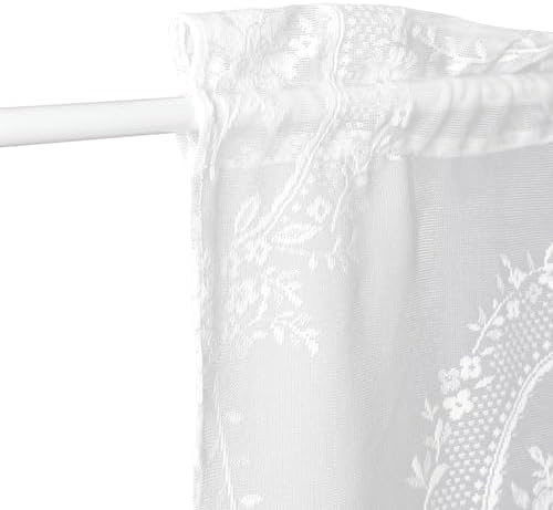 Lace French Door Curtain 25x72 Inch Rose Pattern White