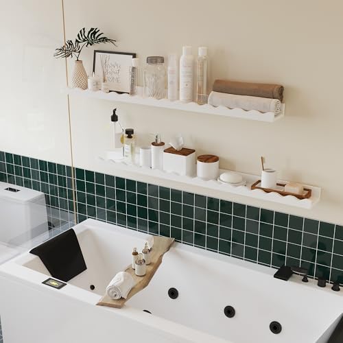 Solid Bamboo Floating Shelves Set of 2 White 48 Inch