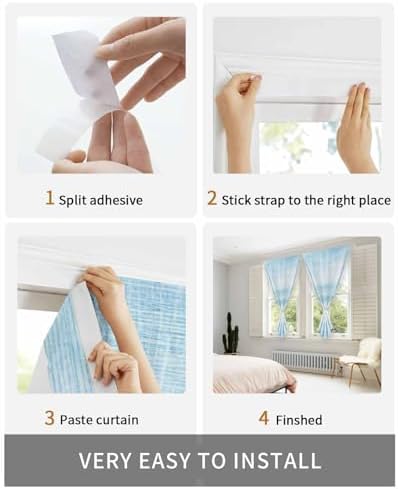Gradient Aqua Blue Self Adhesive Curtains for Windows