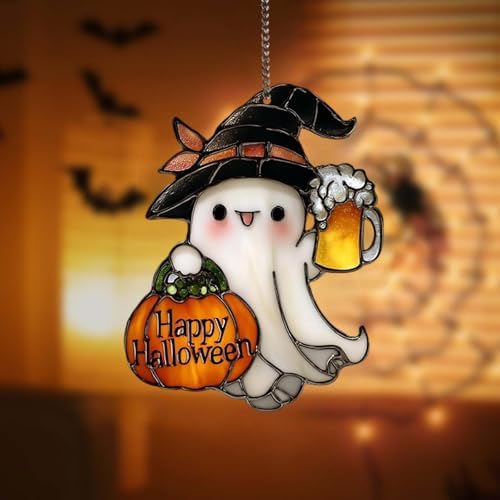4PCS Halloween Ghost Hanging Ornament with Pumpkin and Beer Cup