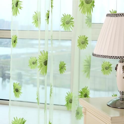 Ufurty Sunflower Floral Sheer Curtain Panels 2PCS