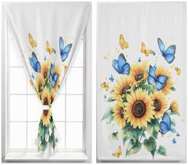 Sunflower Butterfly Self Adhesive Blackout Curtains 47x84 Inches