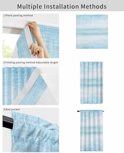 Gradient Aqua Blue Self Adhesive Curtains for Windows
