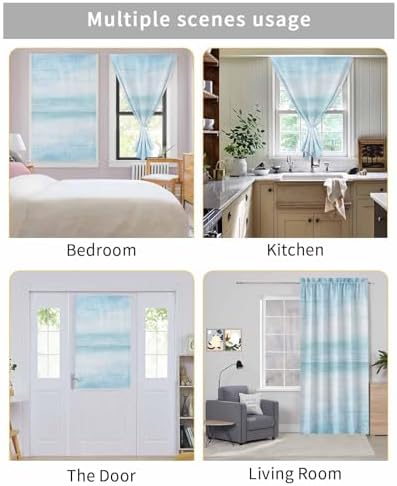 Gradient Aqua Blue Self Adhesive Curtains for Windows