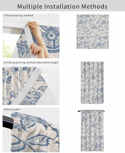 Yomandocix Spring Floral Self Adhesive Curtains 59x63 Inches