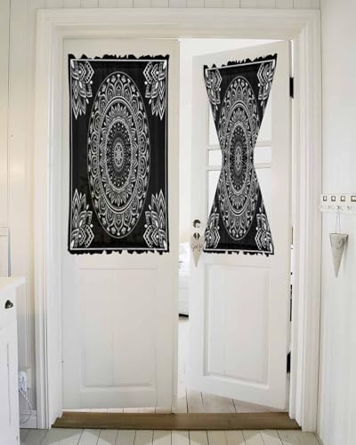Black Boho French Door Curtain with Rod Pocket