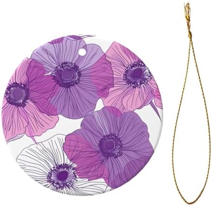 Purple Anemone Ceramic Christmas Ornaments Hanging Decor