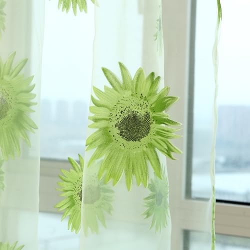 Ufurty Sunflower Floral Sheer Curtain Panels 2PCS