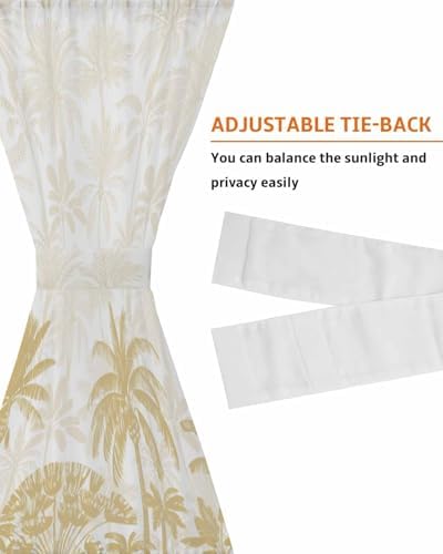 Beige Palm Tree French Door Curtain with Rod Pocket