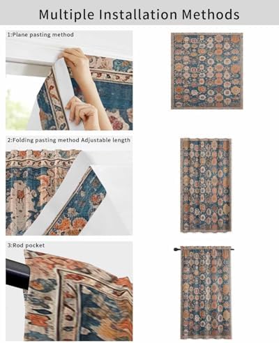 Blue Flower Print Self Adhesive Blackout Curtains for Windows