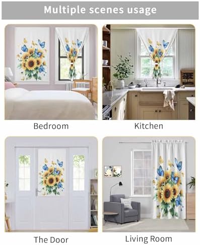 Sunflower Butterfly Self Adhesive Blackout Curtains 47x84 Inches