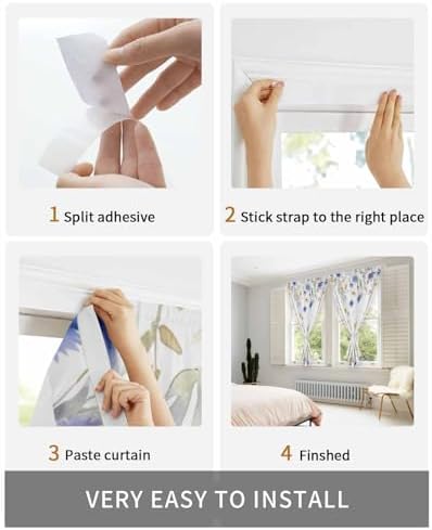 Spring Floral Self Adhesive Portable Curtains for Windows