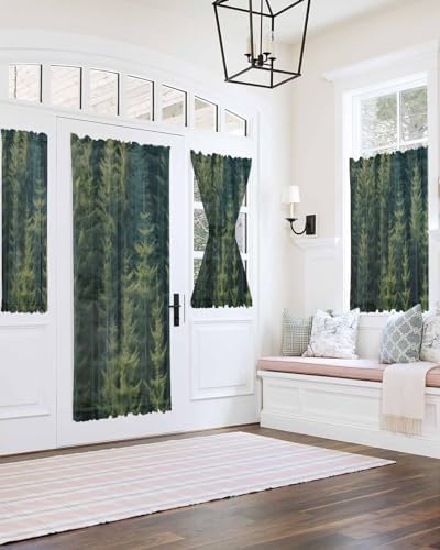 Green Pine Trees French Door Curtain