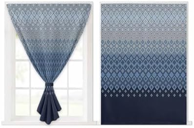 Yomandocix Blue Grey Ombre Geometric Self Adhesive Curtains 47x63 Inches