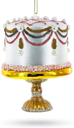 Pearl Adorned Celebration Cake Glass Christmas Ornament