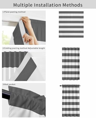 Grey Stripes Self Adhesive Portable Curtains for Windows