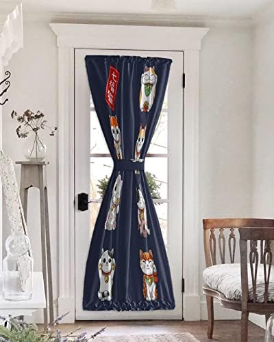 Japanese Noren Blackout Door Curtains with Lucky-Cats Blue 54x72