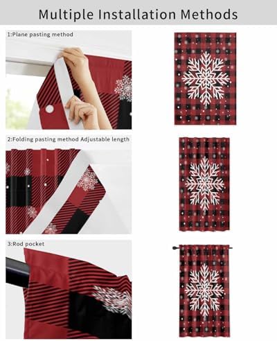Christmas Red Black Checkered Self Adhesive Curtains for Windows