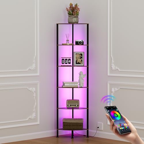 6-Tier Corner Shelf with Light and Storage